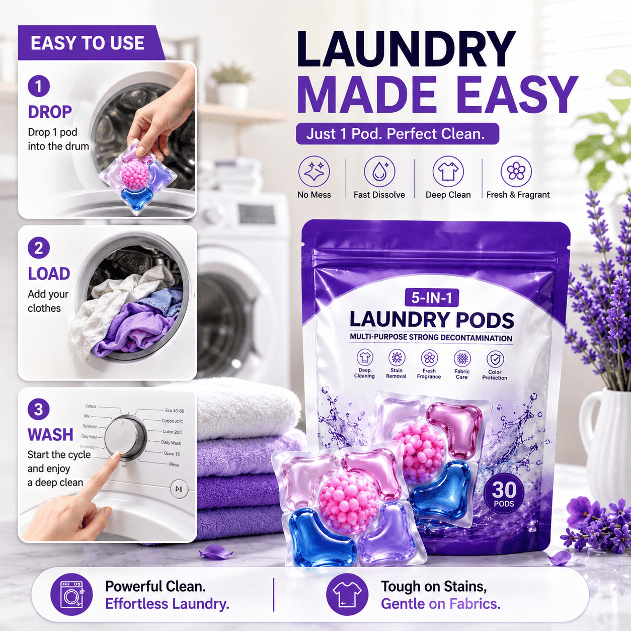 Multi-purpose Strong Decontamination Detergent Cloth Washing pod
