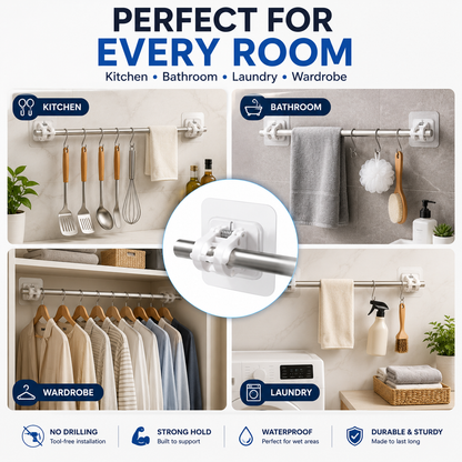 Nail Free Adjustable Curtain Rod Hooks Pack of 12