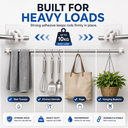 Nail Free Adjustable Curtain Rod Hooks Pack of 12