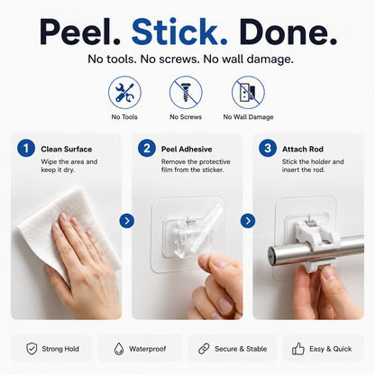 Nail Free Adjustable Curtain Rod Hooks Pack of 12