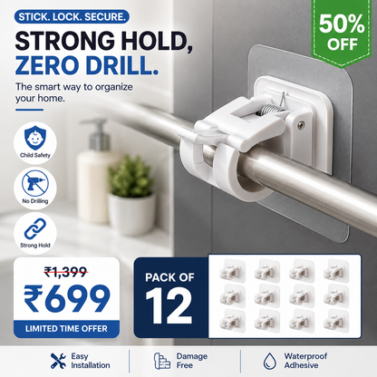 Nail Free Adjustable Curtain Rod Hooks Pack of 12
