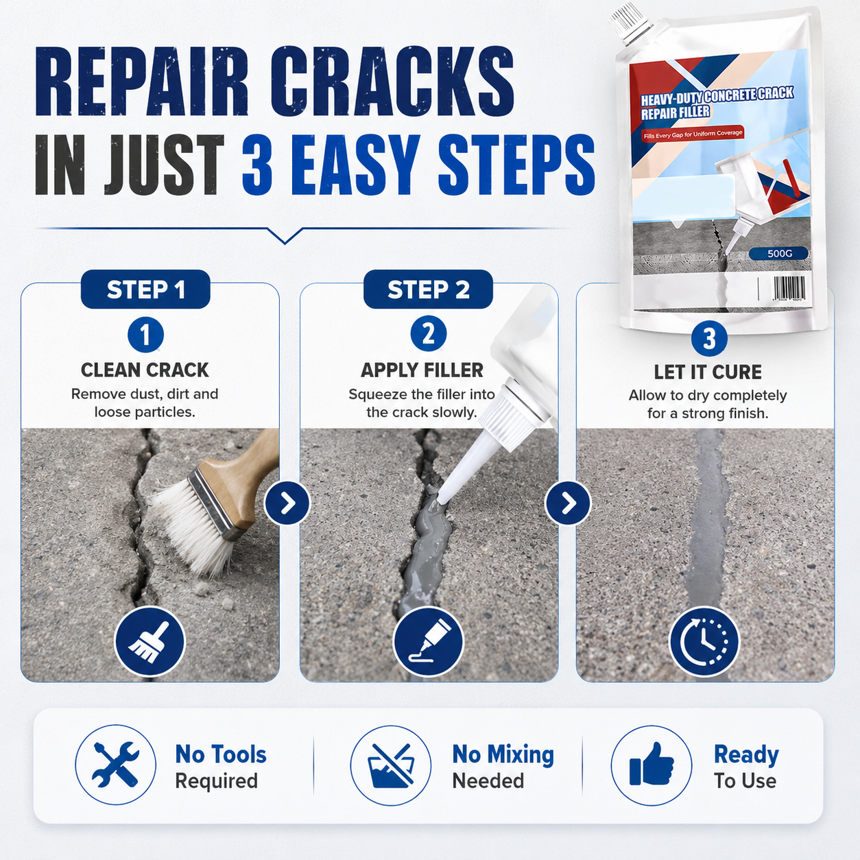 Heavy-Duty Concrete Crack Repair Adhesive Pack of 2