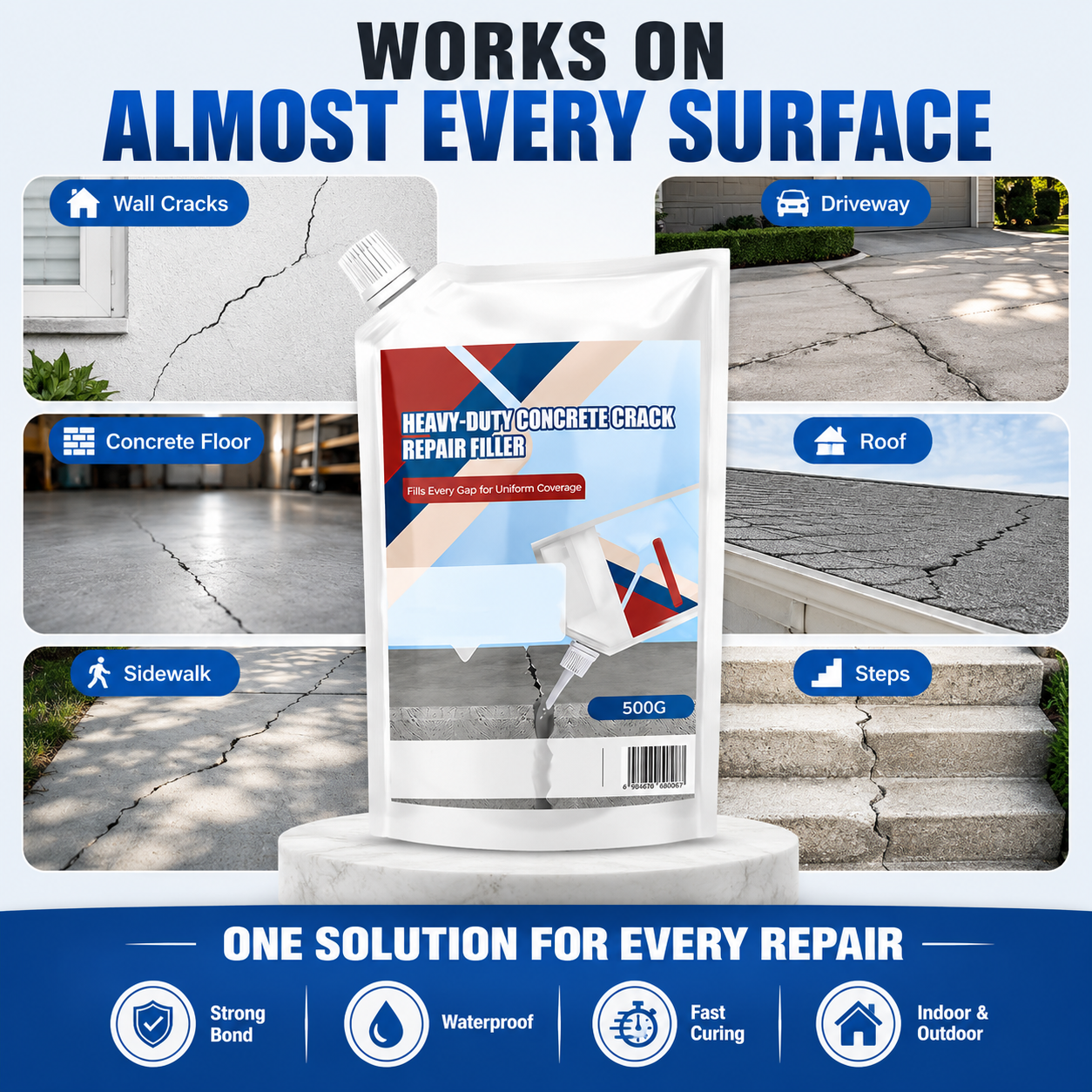 Heavy-Duty Concrete Crack Repair Adhesive Pack of 2