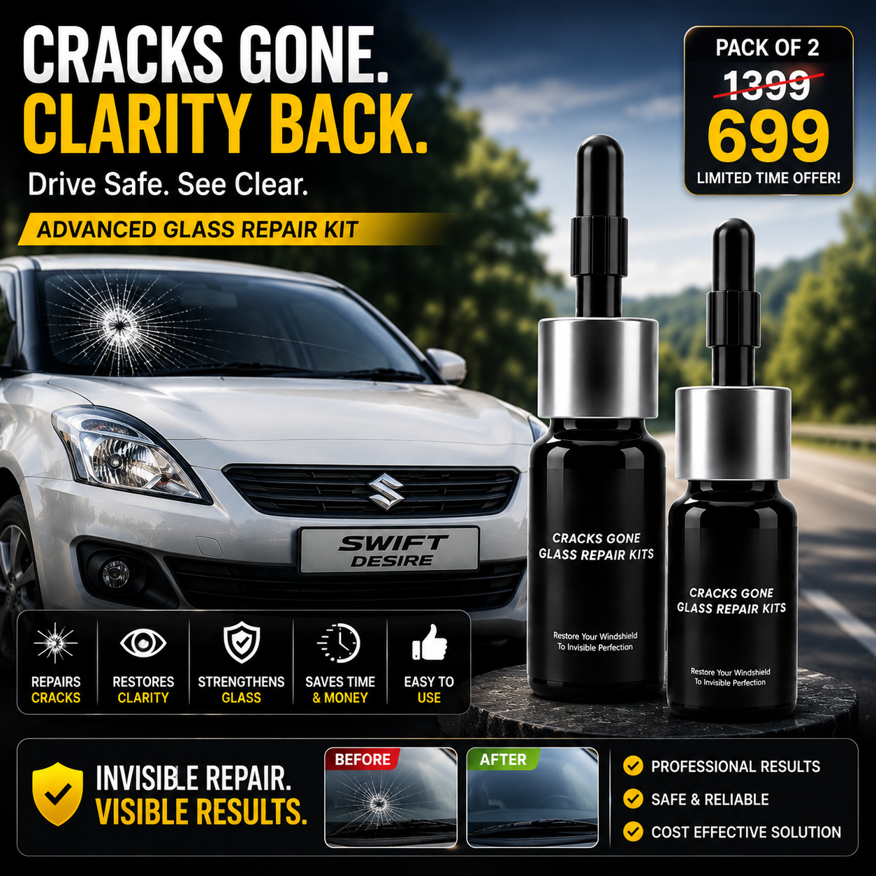 Cracks Gone Glass Repair Kit Pack of 2