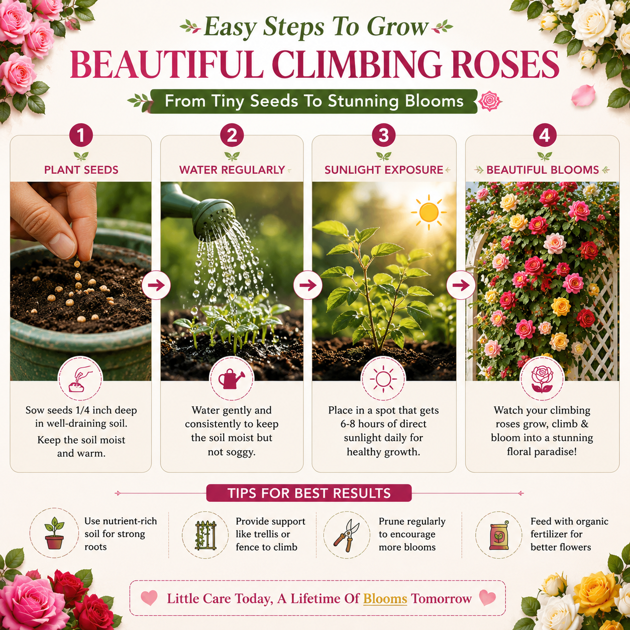 300 Mix Color Climbing Rose Seeds with Free Fertilizer