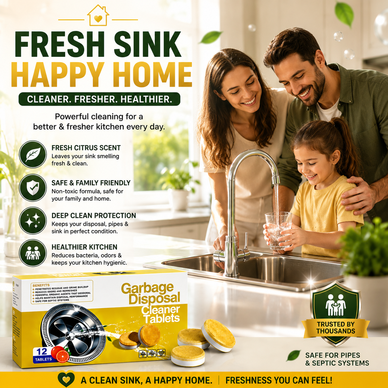 Garbage Disposal Cleaner Tablets Odor Eliminator + Blockage Remover BUY 1 GET 1 FREE