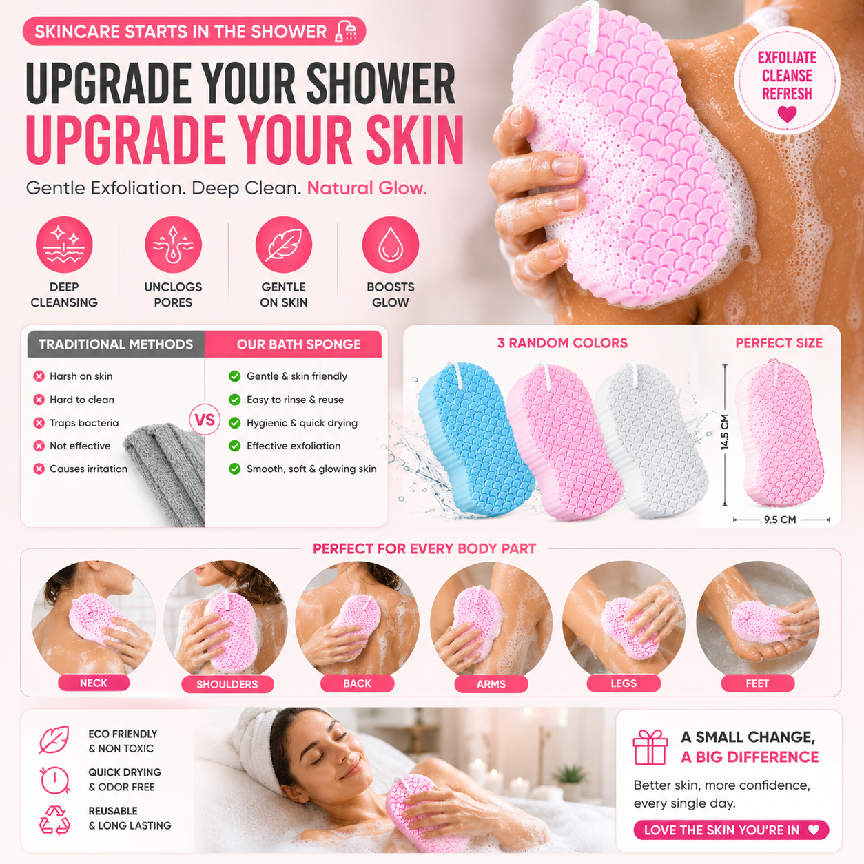 Magic Exfoliating Bath Sponge Skin Friendly and Resuable for Adults and Kids - Pack of 3