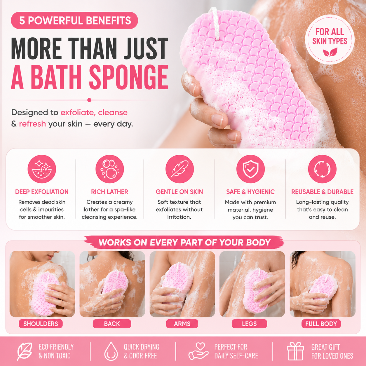 Magic Exfoliating Bath Sponge Skin Friendly and Resuable for Adults and Kids - Pack of 3