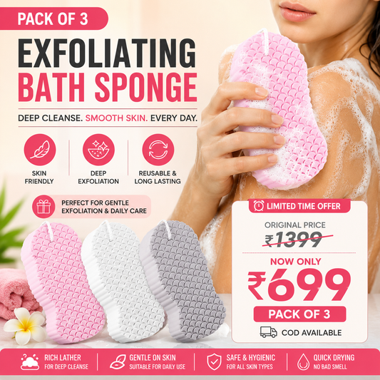 Magic Exfoliating Bath Sponge Skin Friendly and Resuable for Adults and Kids - Pack of 3