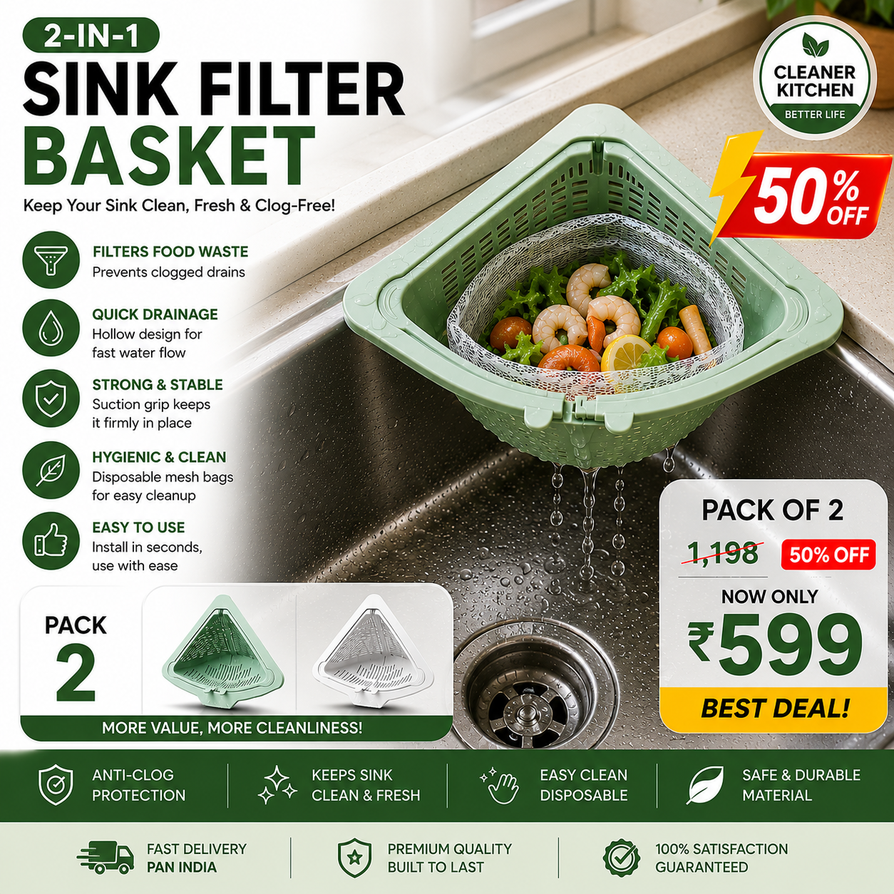 Triangle Sink Strainer & Food Waste Filter Pack of 3