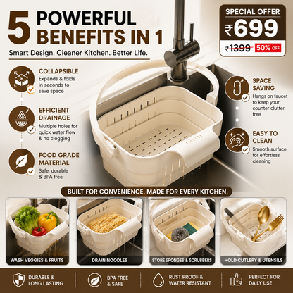 Collapsible Sink Strainer Basket & Sponge Holder Pack of 1
