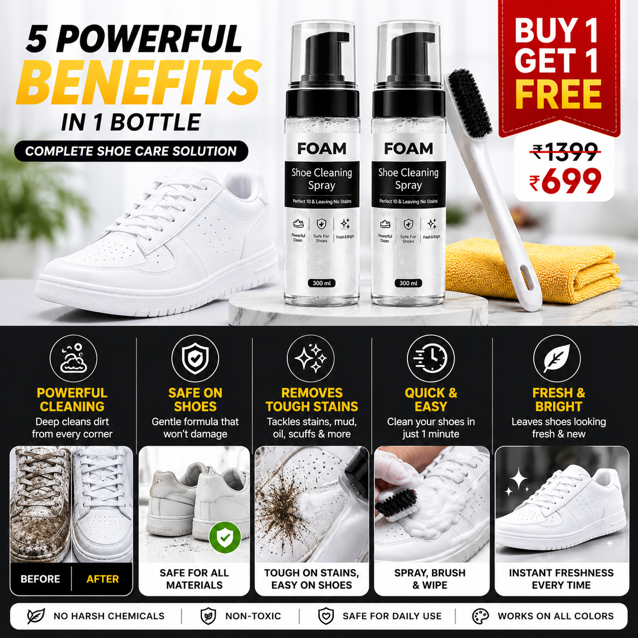 Water Free Foam Shoe Cleaner