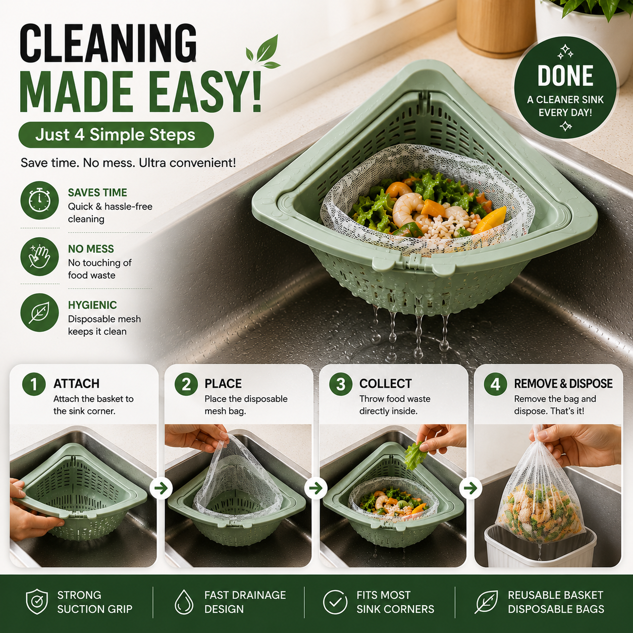 Triangle Sink Strainer & Food Waste Filter Pack of 3