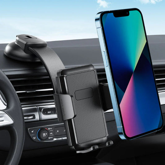 Bendable car phone holder – 360° rotation, one-hand use, strong suction