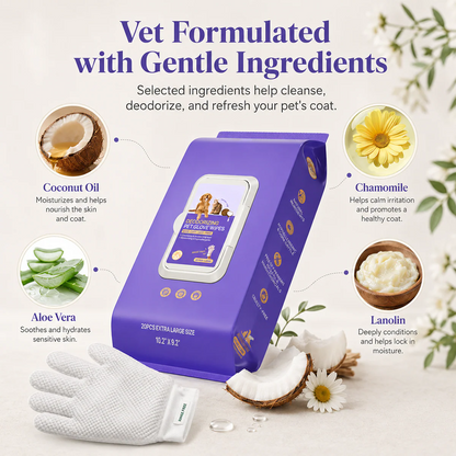Deodorizing Glove Wipes for Dogs & Cats - Waterless Bath Alternative