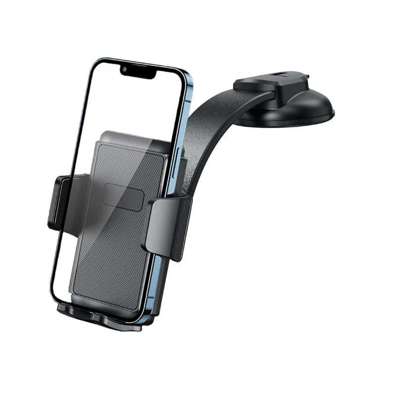 Bendable car phone holder – 360° rotation, one-hand use, strong suction